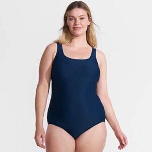 Land's End Navy Tugless Low Leg Ribbed One Piece Swimsuit NWT Size 24W